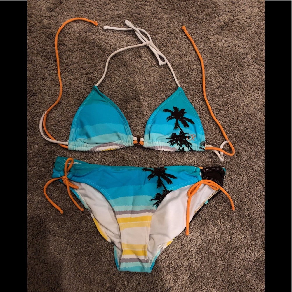 OP bikini palm tree beach print.
